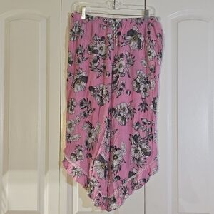 Kensie Pajama Pant Size L Pink & White Floral Elastic Waist Loose Leg Lounge